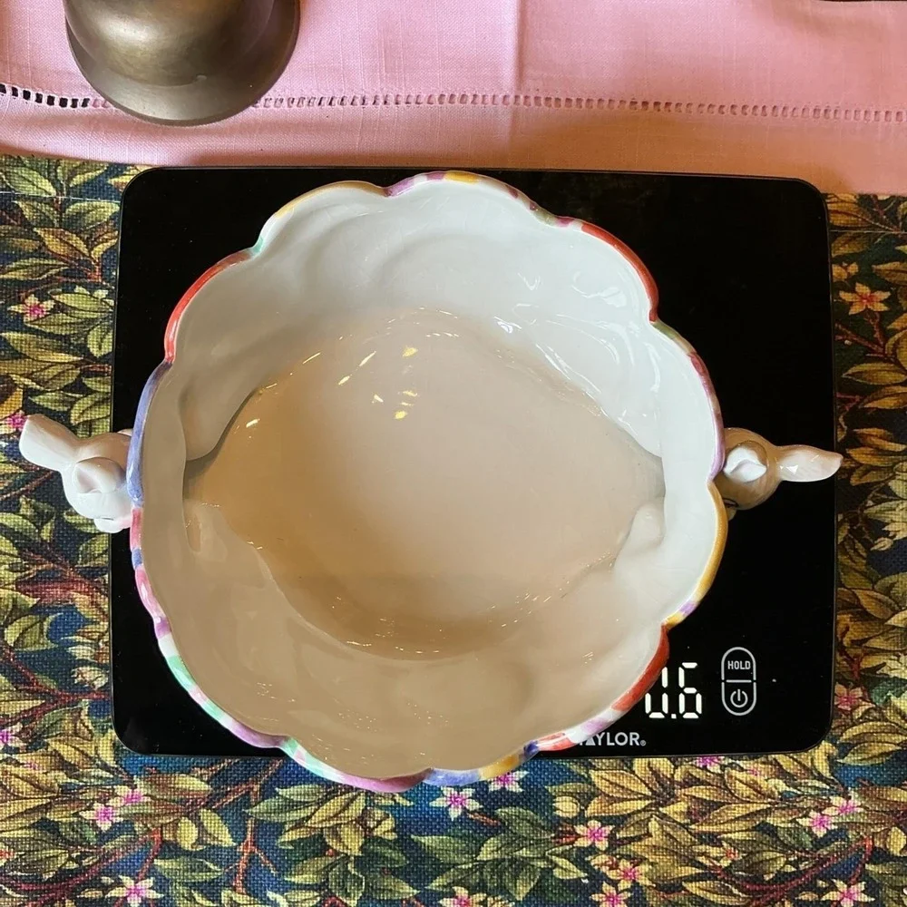 Vintage Fitz And Floyd Gathering‎ Eggs Easter Candy Bowl 2 Bunny Rabbits